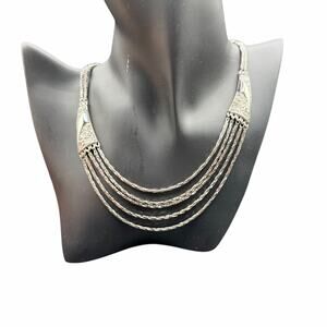 Vintage Trifari Silver Tone Multi Strand Statement Necklace Signed